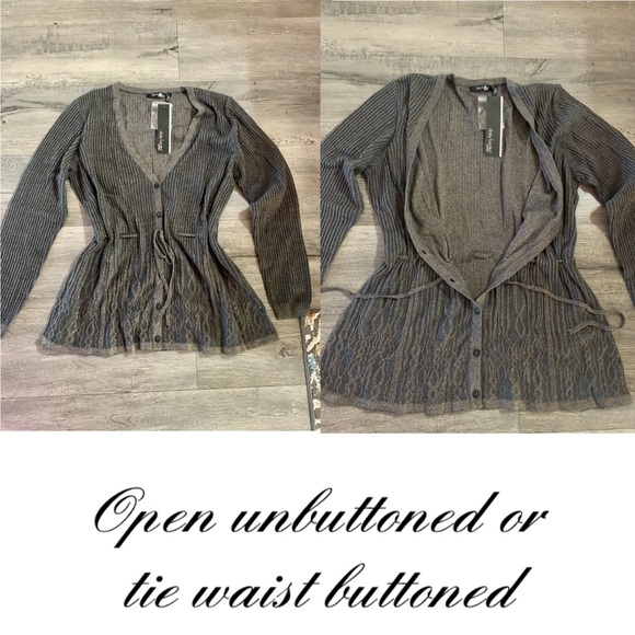 NWT Daisy Fuentes Button Up Tie Cardigan - Picture 5 of 10